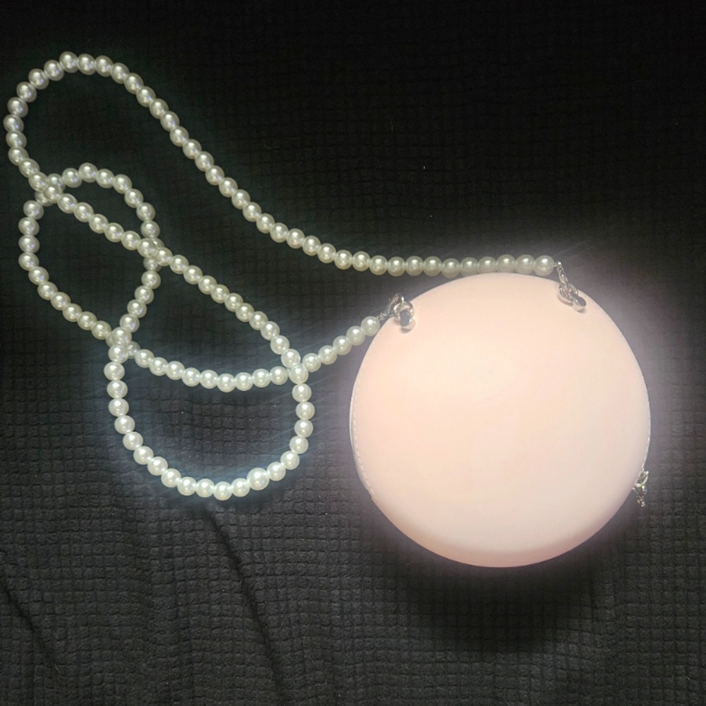Dior Cute Pink Round Rubber Bag with Pearl Strap. New